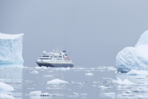 Our ship among the icebergs