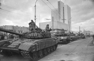 Soviet tanks prowling the streets of Vilnius, Lithuania in January 1990.